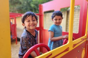 Two kids at preschool in Palo Alto, California